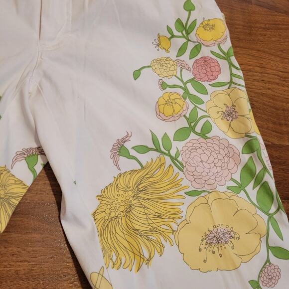 Izod White Floral Pants Stretchy High-Waisted Wide-Leg Ankle Womans 4 - Picture 4 of 5